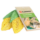 Играчка за дъвчене за малки животни и гризачи Flamingo TOY KANDA YELLOW & GREEN изработена от луфа